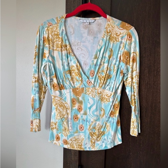 CAbi Gold and Blue Patterned Top - Picture 2 of 7